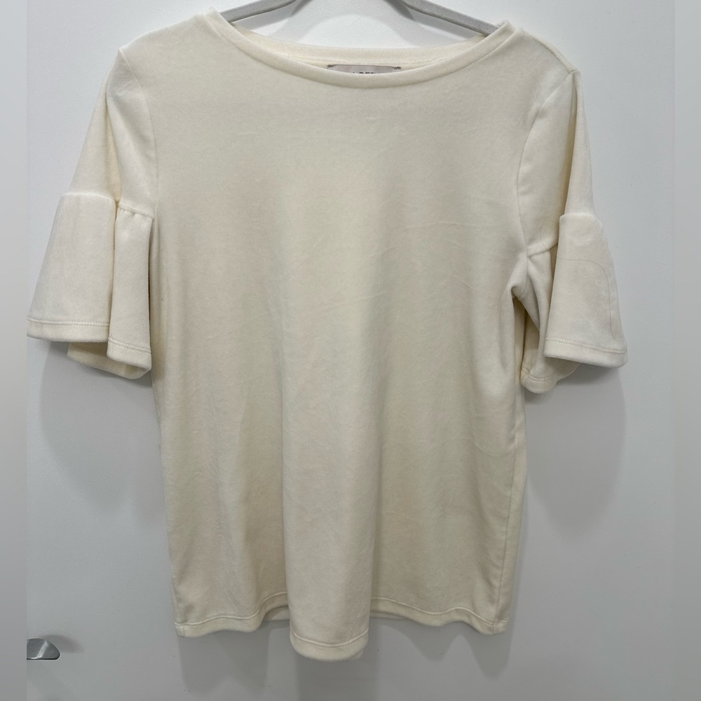 Loft White velvet short sleeve top Size S
